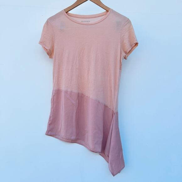 AllSaints Lauryn Miro LS Tee Pink Delicate Blouse Small Elevated Work Shirt - Picture 2 of 7